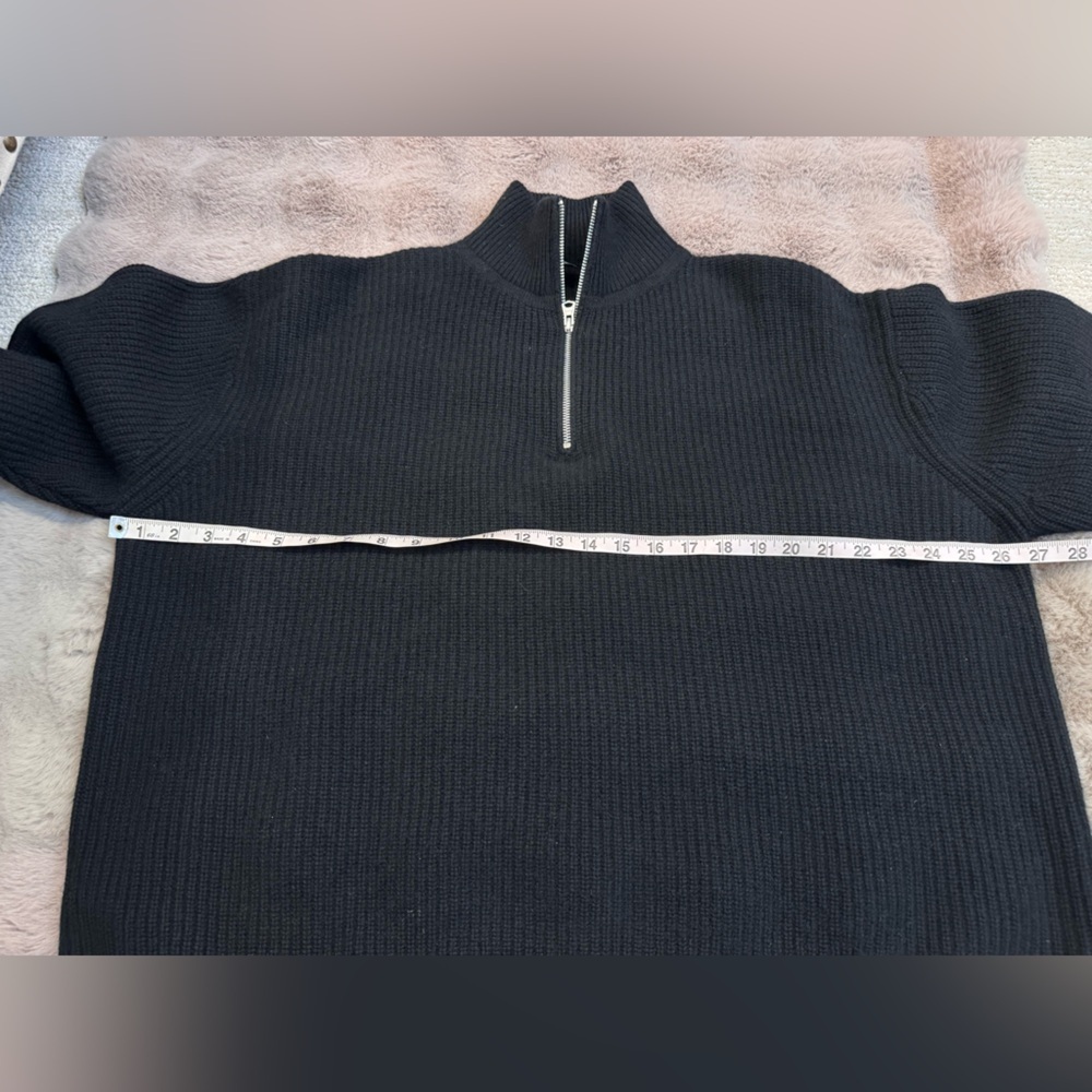 Jenni Kayne Half Zip Cashmere Sweater Black Pullover Ribbed Knit Mock EUC Size L - Picture 11 of 11
